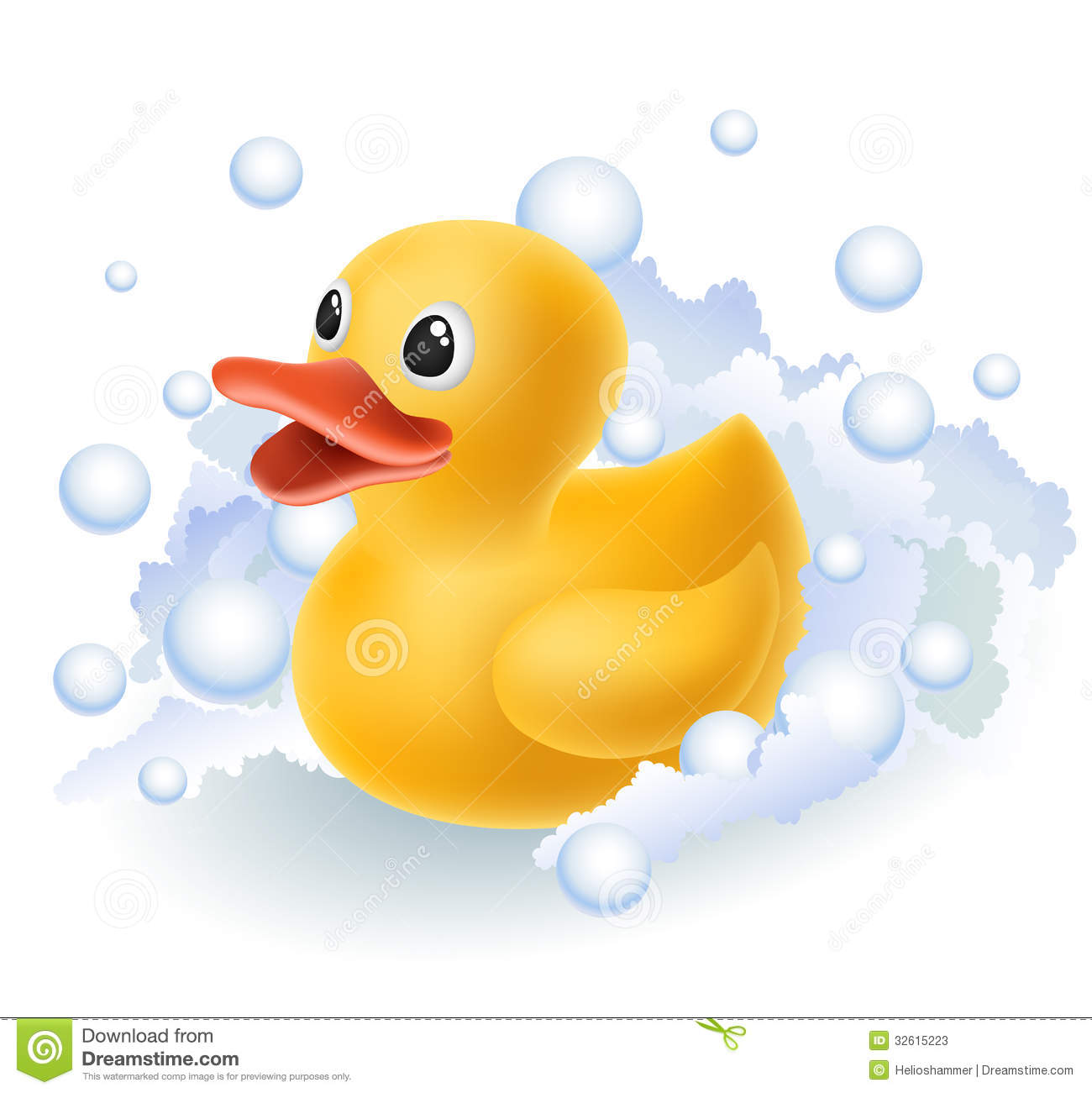 Yellow Rubber Duck In Foam With Bubbles