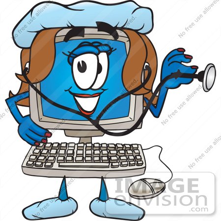 26222 Clip Art Graphic Of A Female Desktop Computer Cartoon Character