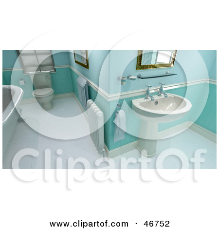 Blue Tile Bathroom Interior With A Heater Sink Tub    By Kj Pargeter