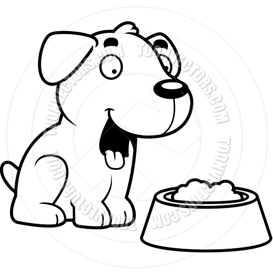 Cartoon Labrador Retriever Dog Food  Black And White Line Art  By Cory