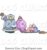Clip Art Of A Winter Family Playing In The Snow With Their Pet Dog By    