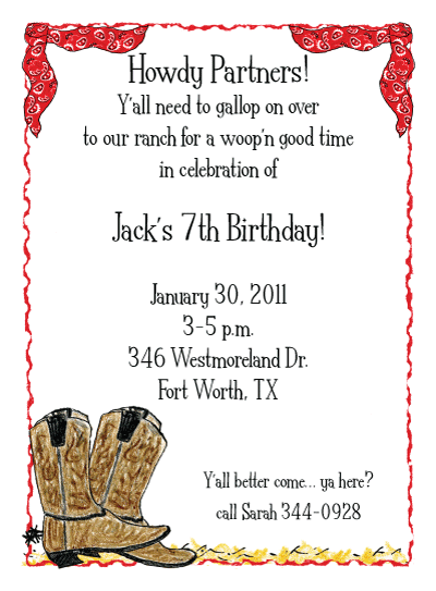 Cowboy Boots Are Featured On This Red Bordered Party Invitation  Red    