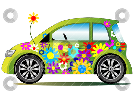 Ecology Flower Power Car Stock Vector Clipart Ecological Illustration
