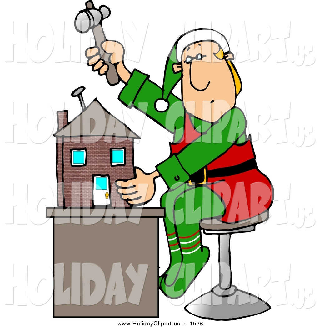 Holiday Clip Art Of A Christmassy Elf Building A Toy Housechristmassy