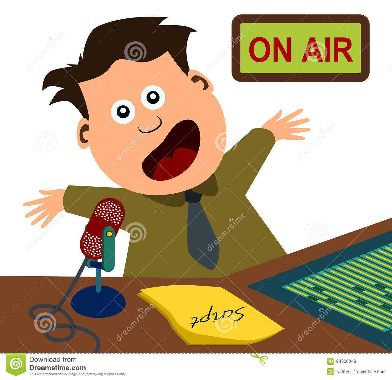Illustration Of A Cartoon Radio Announcer Working Inside His Station