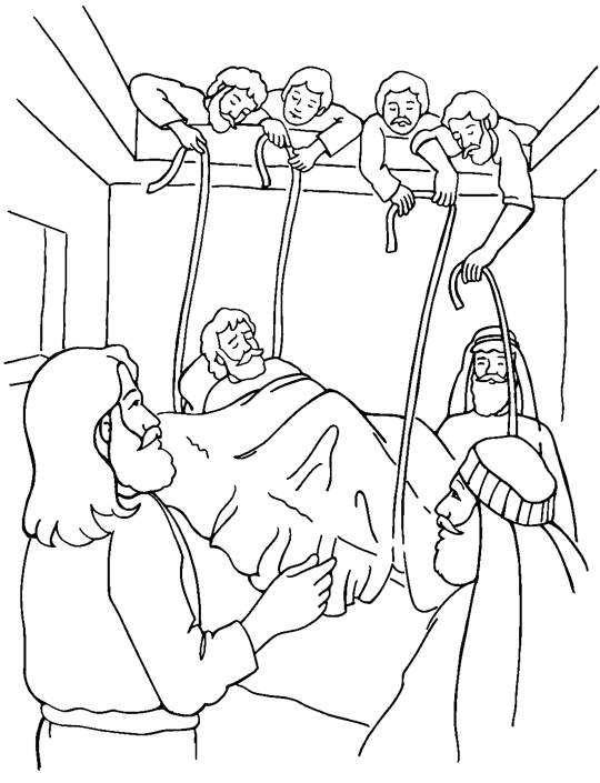 Jesus Heals The Paralytic Coloring   Child Coloring
