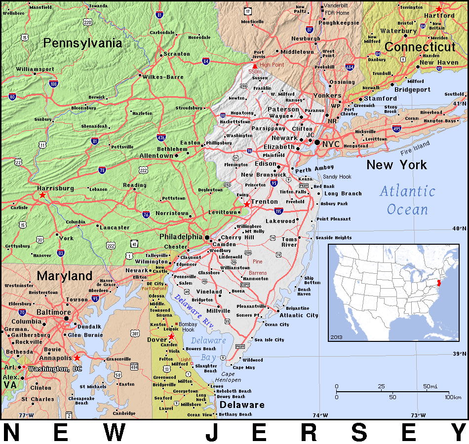 New Jersey Topo   Http   Www Wpclipart Com Geography Us States State