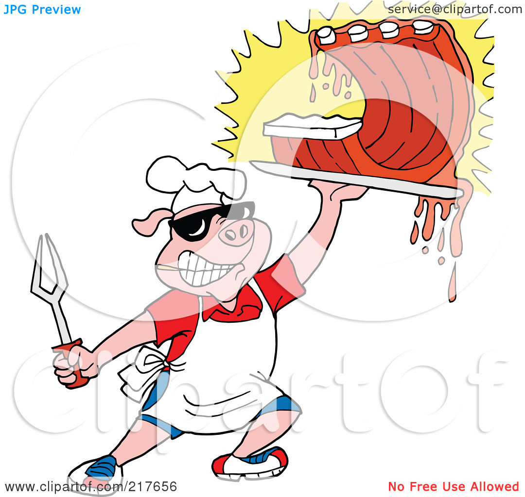 Royalty Free  Rf  Clipart Illustration Of A Bbq Pig Carrying Dripping