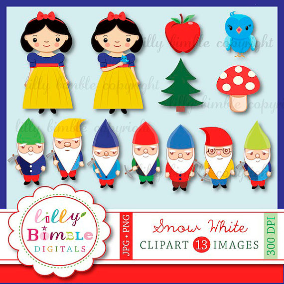 Snow White Clipart Birthday Invite Seven Dwarves Dwarf Digital