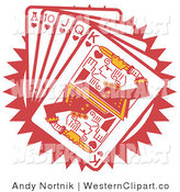 Vector Western Clip Art Of A Poker Hand Of Red Playing Cards Including    