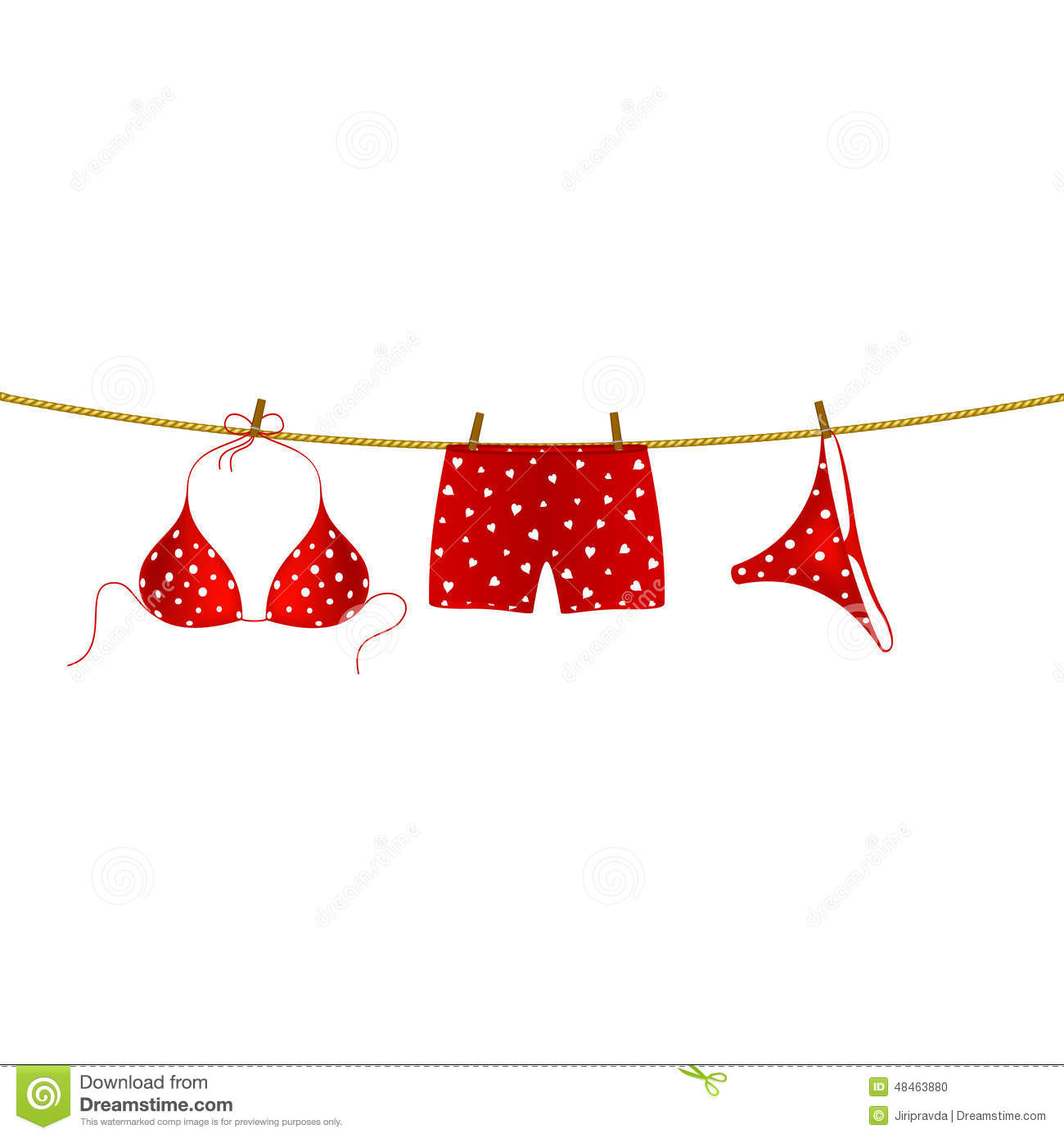 With White Dots And Boxer Shorts With White Hearts Hanging On Rope