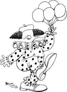 Black And White Clown Dancing And Holding Balloons   Royalty Free    