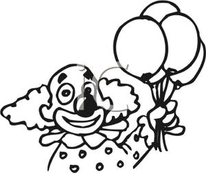 Black And White Clown Holding Balloons   Royalty Free Clipart Picture