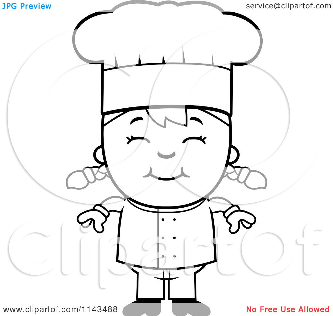 Cartoon Clipart Of A Black And White Happy Chef Girl Smiling   Vector