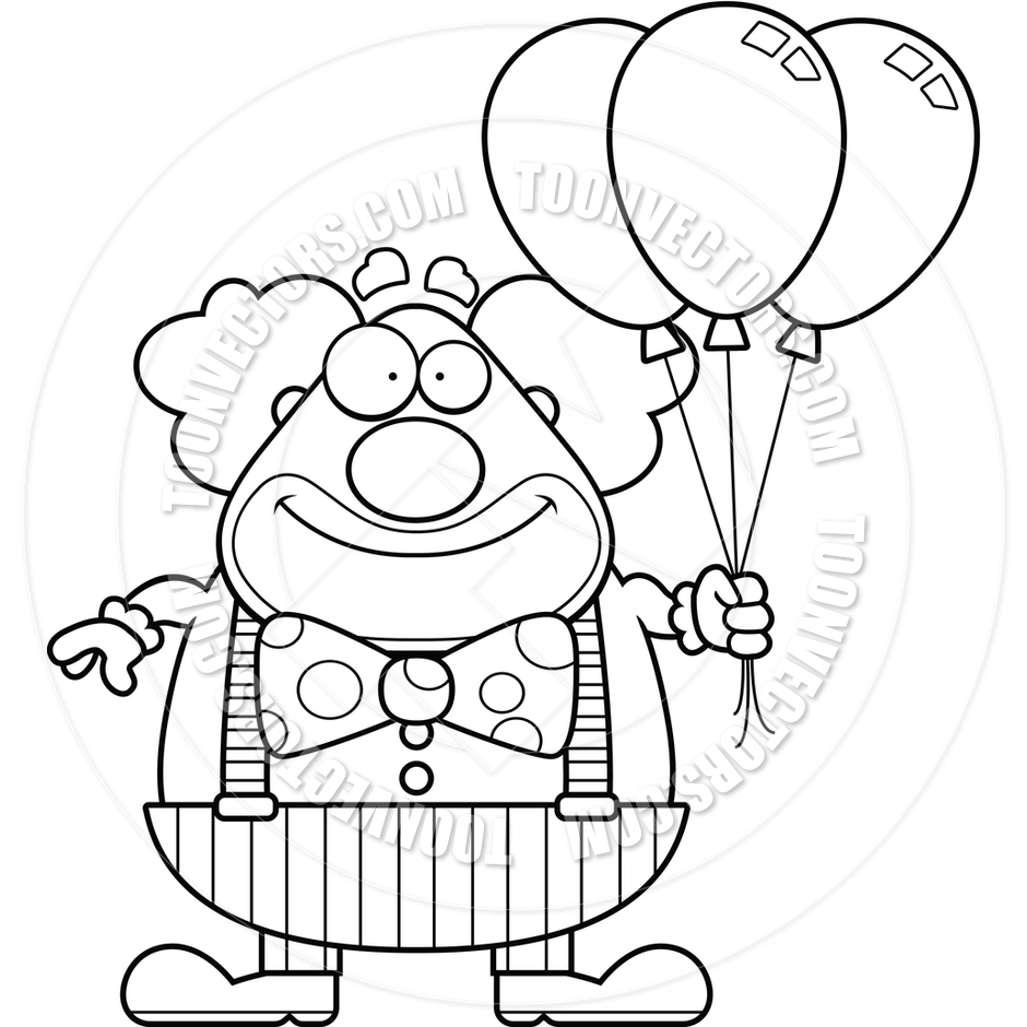 Cartoon Clown Balloons  Black And White Line Art  By Cory Thoman