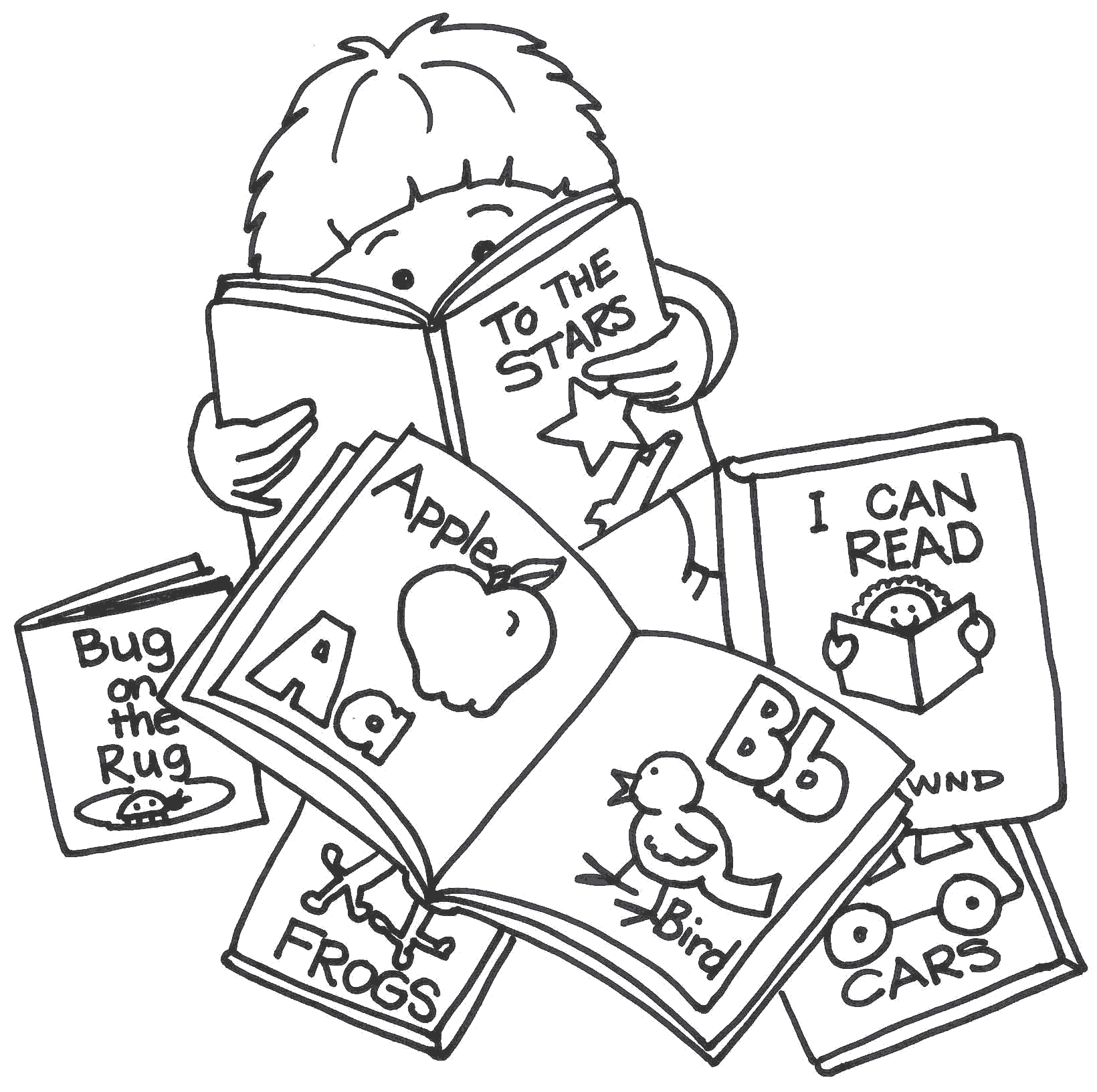 Displaying 19  Images For   Kids Reading Clip Art Black And White