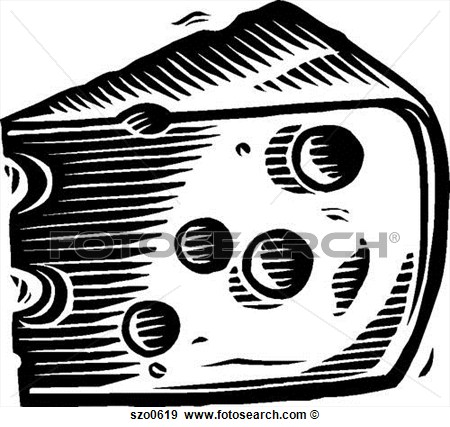 Illustration Of A Wedge Of Swiss Cheese Drawing In Black And White