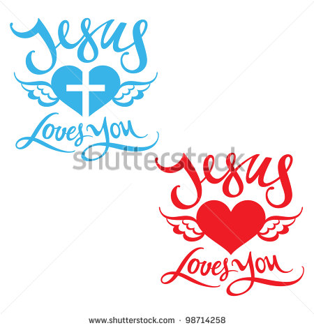 Jesus Loves You Religion Heart Wing God Bless Lord Stock Vector