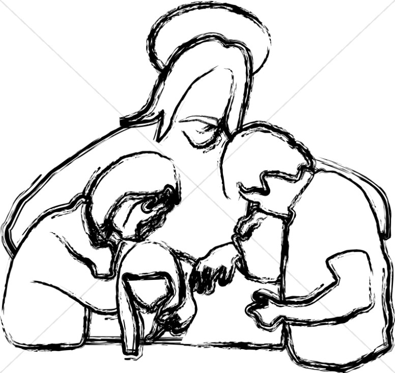 Jesus Prays With Family   Church People Clipart