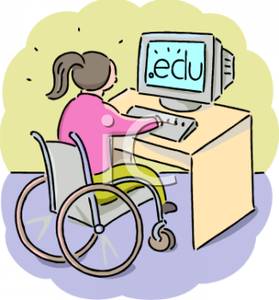 Nethandicapped Student Working On A Computer   Royalty Free Clipart