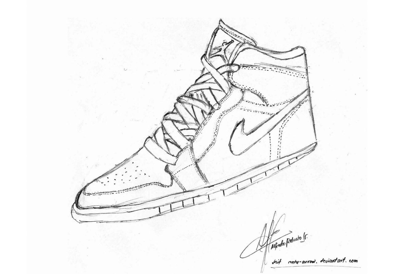 Nike Air Jordan Shoe Drawing By Rontu Arrow Traditional Art Drawings    