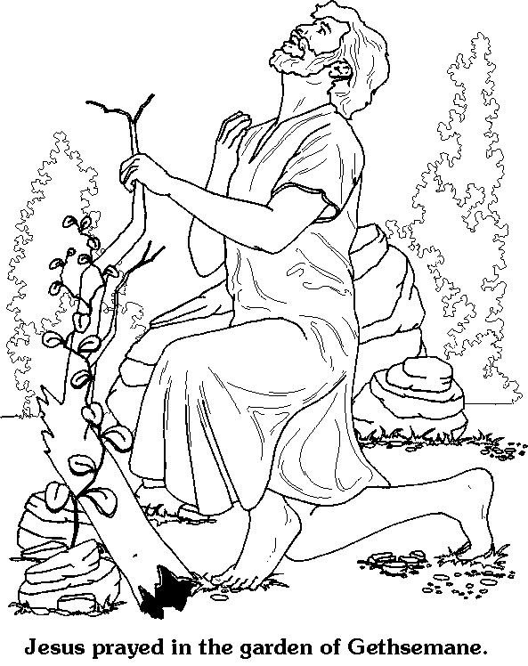 Praying Of Jesus Christ Coloring Page Picture In The Gethsemane Garden