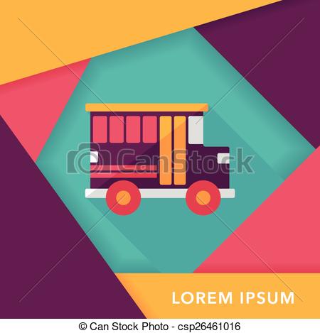 Vector   Transportation School Bus Flat Icon With Long Shadow Eps10