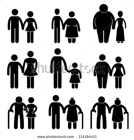 Young Tall Short Thin Fat Stick Figure Pictogram Icon   Stock Photo