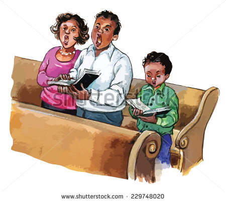 African   American Family Attending Church Mass  Children Illustration