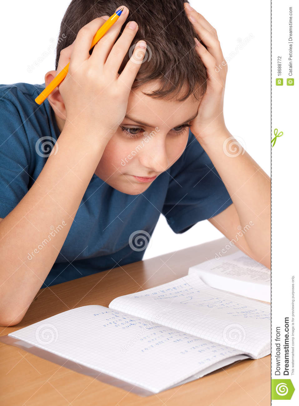 Being Stressed By His Homework Isolated On White Background