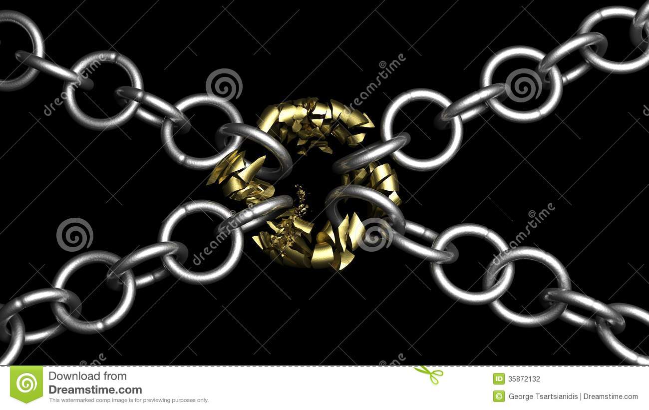Broken Chain Connection 3d Illustration On Black Background