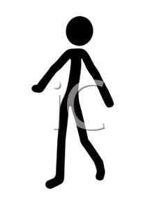 Caricature Of A Stick Man Walking   Royalty Free Clipart Picture