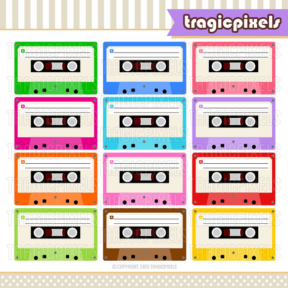 Cassette Tape Clipart 80 S Old School   Digital Clip Art Graphics