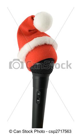 Christmas Karaoke Mike In Santa Hat Isolated On White Background