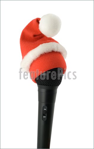 Christmas Karaoke Mike In Santa Hat Isolated On White Background
