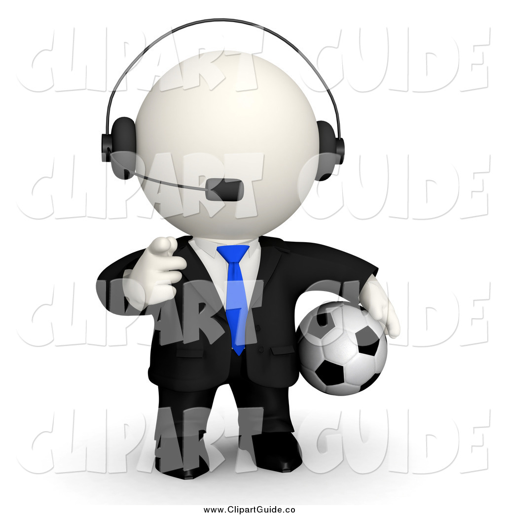Clip Art Of A 3d White Businessman Wearing A Headset Pointing At You