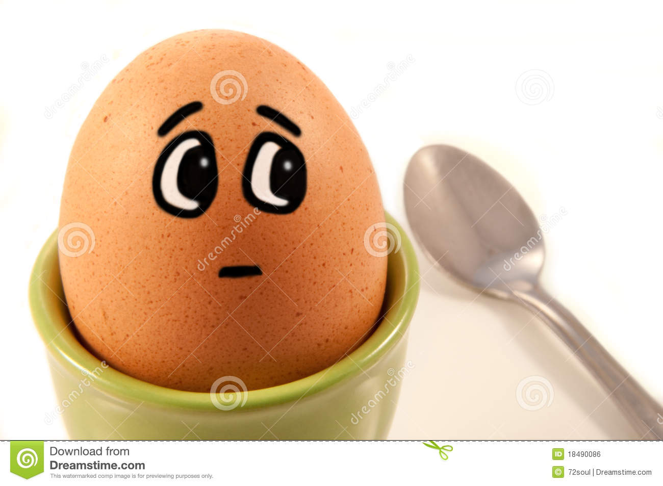 Close Up Of Boiled Egg With Comic Painted Face Looking Worried About