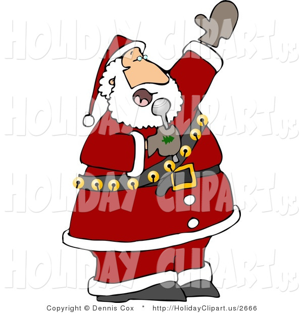 Holiday Clip Art Of Santa Singing Karaoke Christmas Music Through A