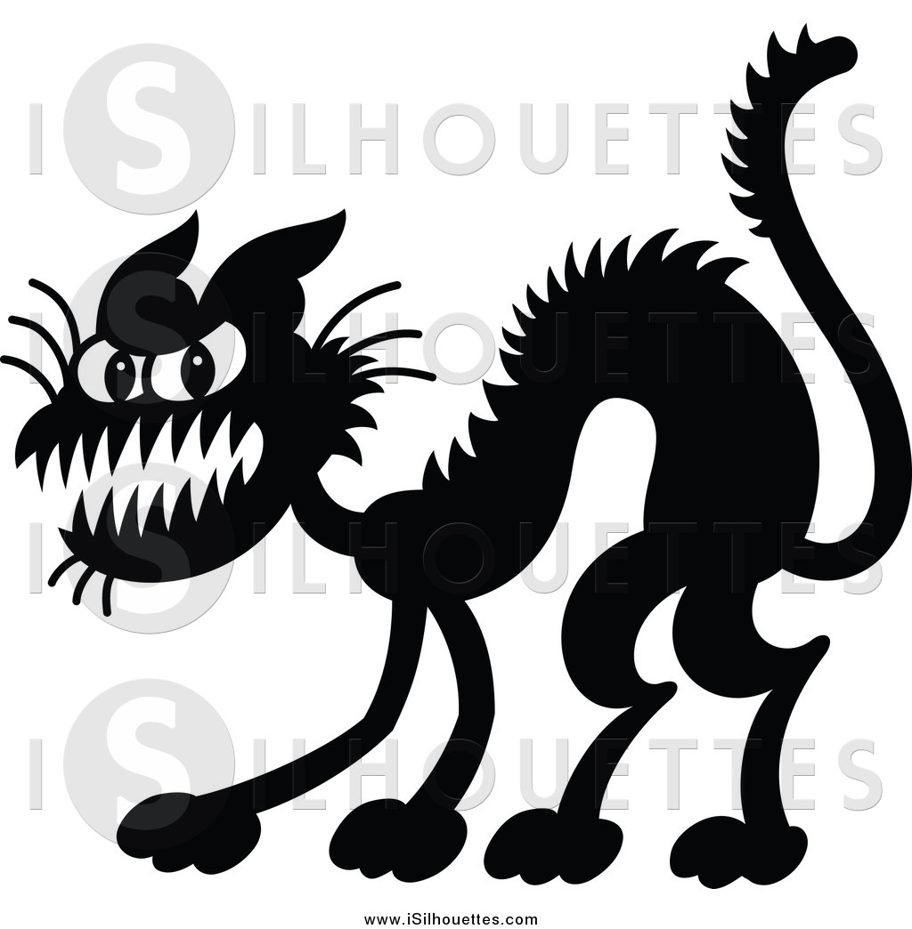 Larger Preview  Clipart Of A Silhouetted Scaredy Halloween Cat By