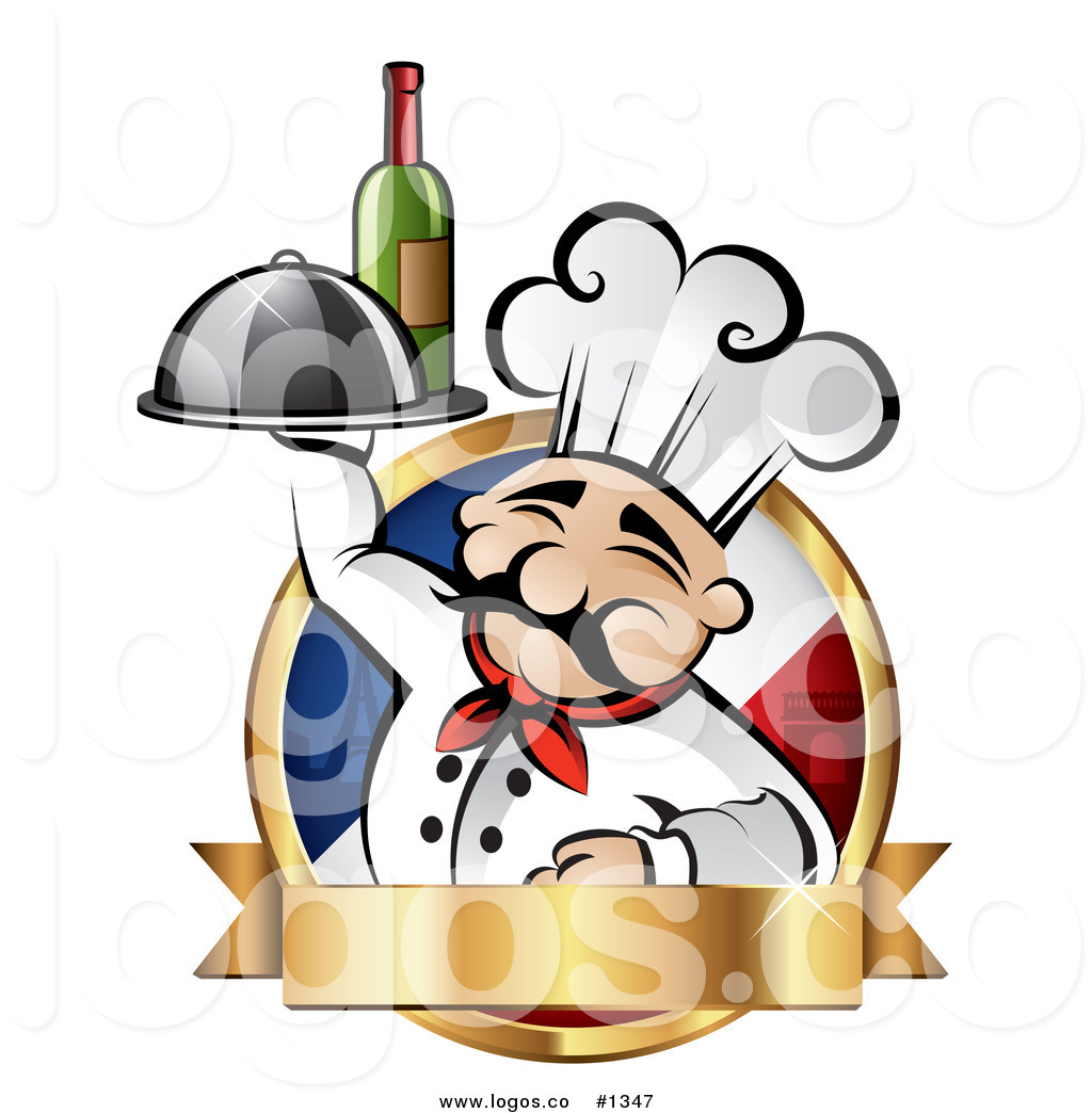 Larger Preview  Royalty Free Vector French Chef Holding Wine Over A