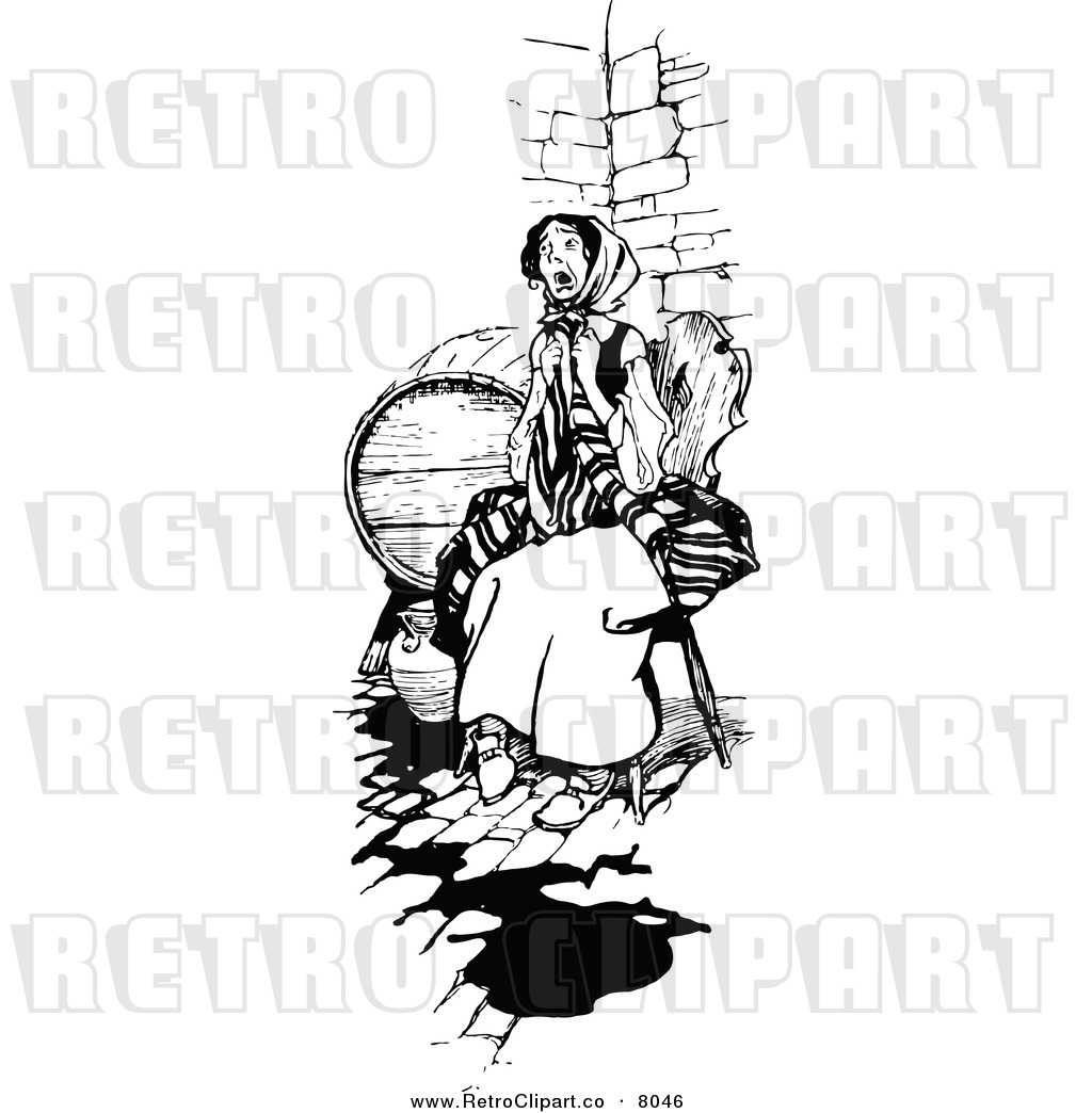 Royalty Free Black And White Retro Vector Clip Art Of A Man Hollering