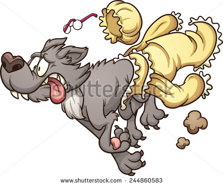 Scared Wolf Running And Slipping Off Grandma S Clothes  Vector Clip