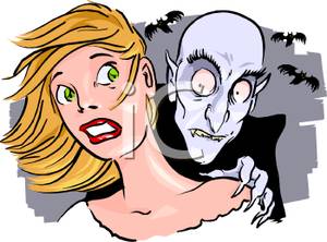 Scared Woman Being Attacked By A Vampire   Royalty Free Clipart