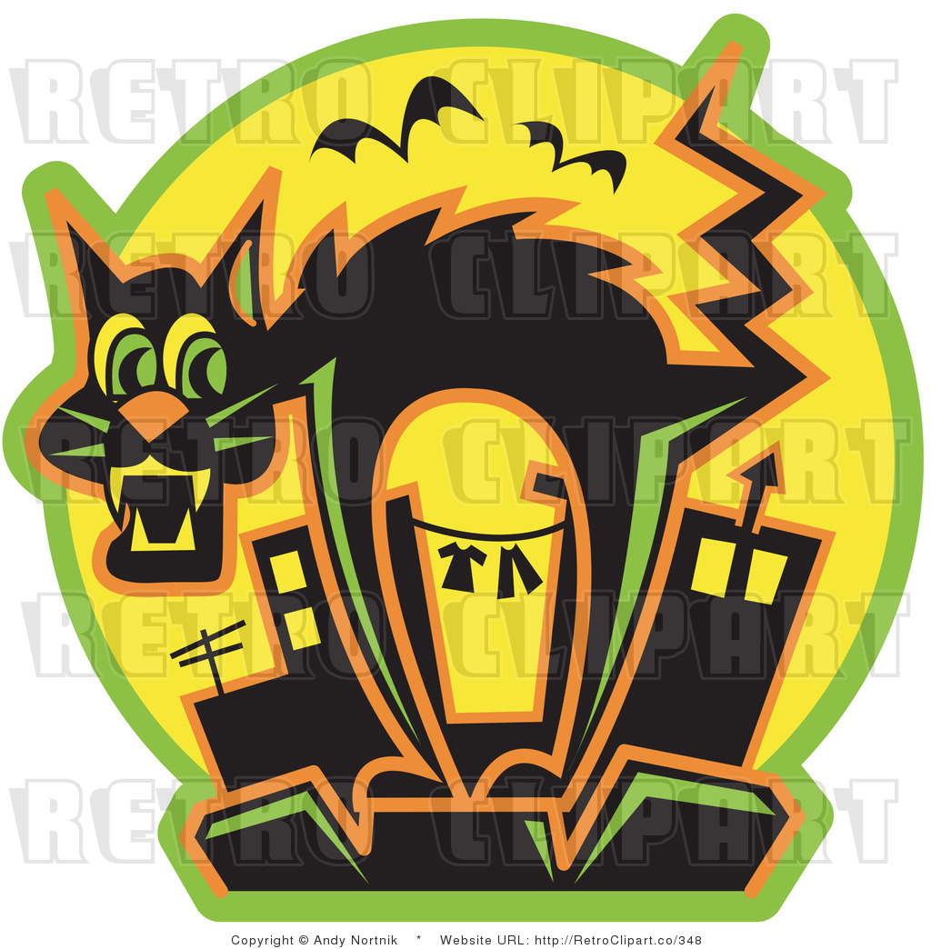 Scaredy Cemetery Cat Retro Royalty Free Vector Clipart By Andy Nortnik