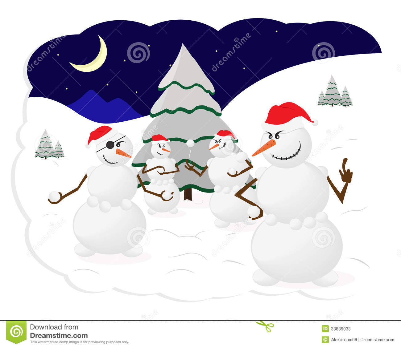Snowmen Winter Snow Snowballs Game Fun Christmas Trees Stock Photos