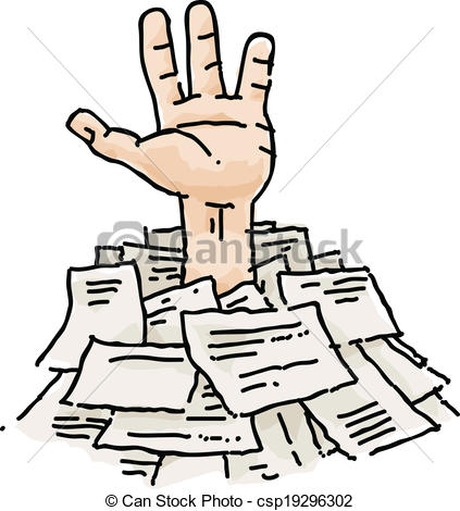 Vector Clipart Of Buried In Paperwork   A Cartoon Hand Reaches Out