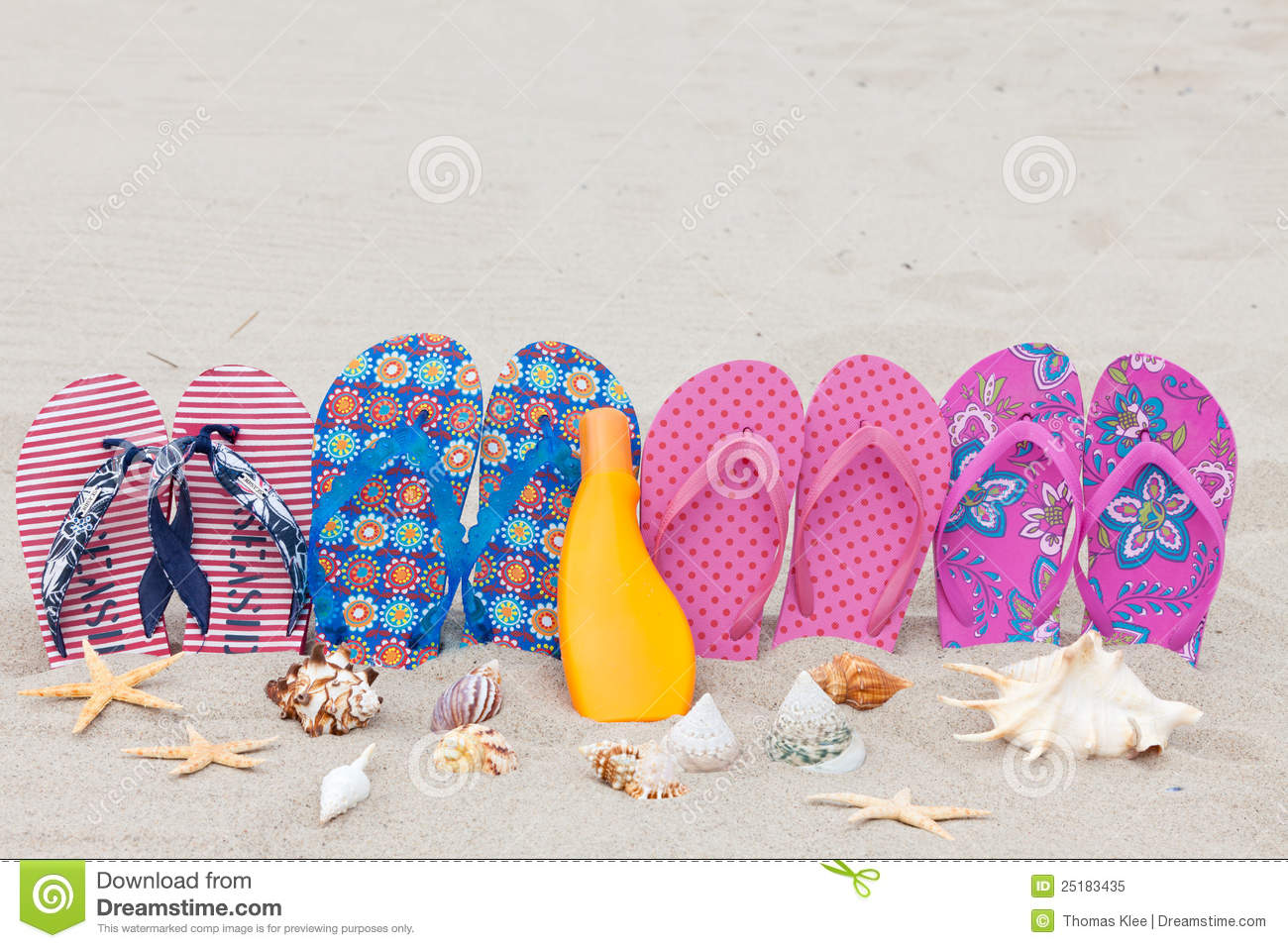 With Flipflops And Sun Milk On The Beach Royalty Free Stock Photo    