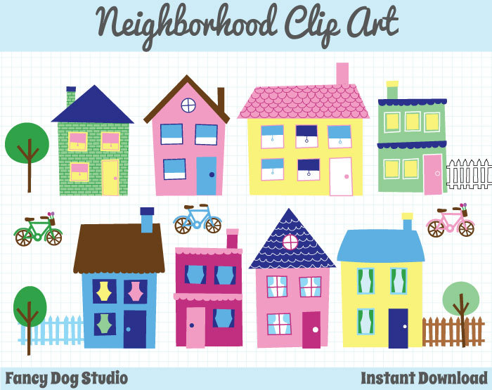 Adorable Neighborhood House Clip Art Download Pack   Fancy Dog Studio