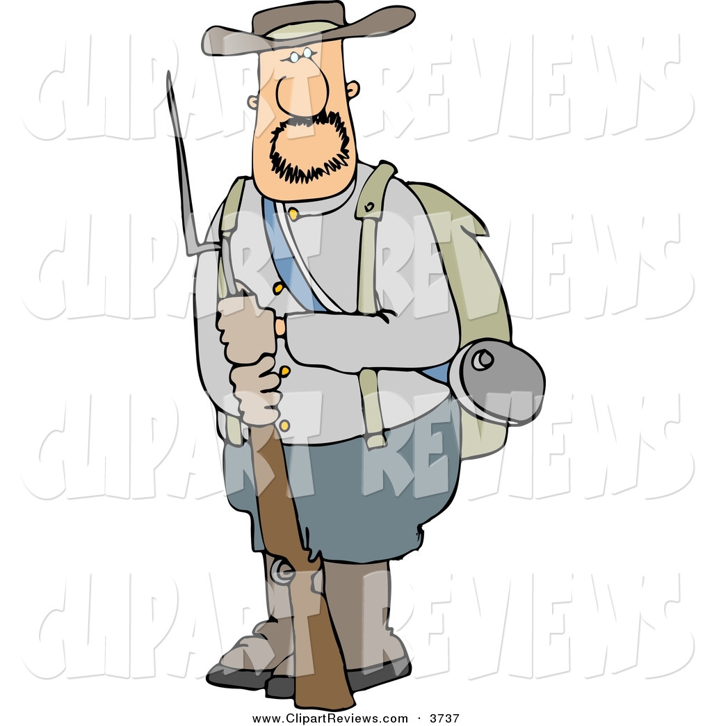 Clip Art Of A Confederate Army Soldier Man Holding A Rifle With A