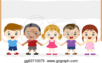 Cute Children Holding Empty Banner For Message   Clipart Illustrations